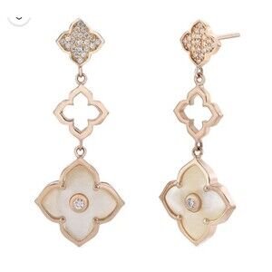 Three Flower Drop Mother Of Pearl 925 Sterling Rise Gold Plated Dangle Earrings
